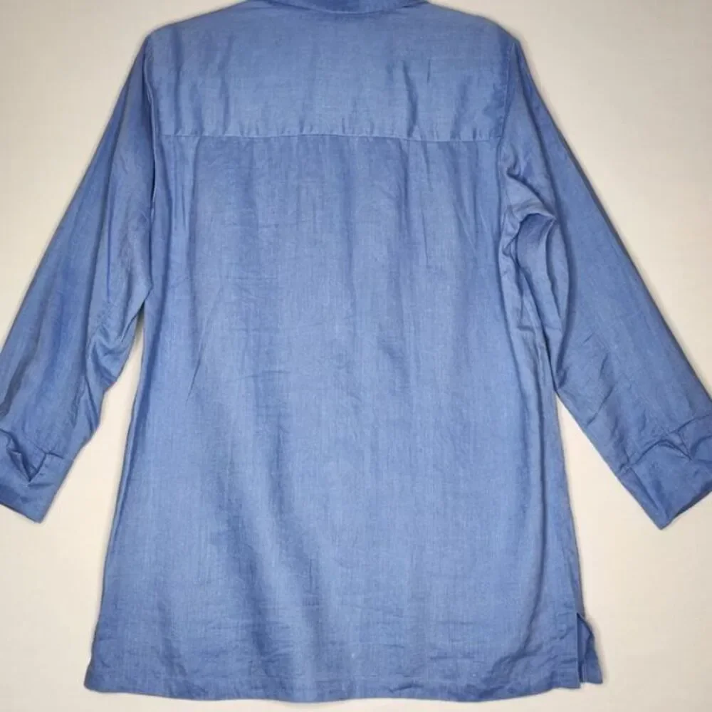 Lauren Ralph Lauren Womens Linen Blazer Smock Coat Light Blue‎ Pockets button up